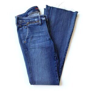 7 For All Mankind Womens Flare Wide Bootcut Jeans 28 Raw Hem Zippers Low Rise